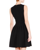 Sleeveless Seamed Fit-and-Flare Dress, Black