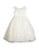 Beaded Satin & Organza Special Occasion Dress, White, Size 7-14
