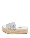 Glitter Platform Espadrille Slide Sandal, Argento