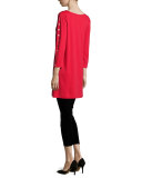 3/4-Sleeve Studded Tunic, Red