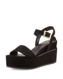Angie Nubuck Wedge Sandal, Black