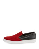 Contrast Suede-Top Slip-On Sneaker, Black/Red