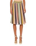 Striped Pleated A-Line Skirt, Gold Rainbow