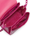 Crocodile Triple-Gusset Mini Crossbody Bag, Pink Matte