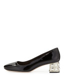 Decollete Patent Jewel-Heel Pump, Nero
