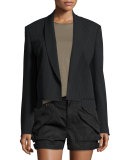 Ribbed Shawl-Collar Cropped Jacket, Black