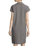 Cap-Sleeve Shirtdress W/Leather Trim, Storm