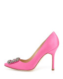 Hangisi Crystal-Buckle Satin 105mm Pump, Pink