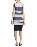 Striped Pointelle V-Neck Dress, Caviar/Bianco