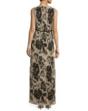 Floral Pleated Sleeveless Maxi Dress, Alabaster/Multi