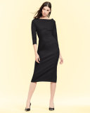 Audrey Elbow-Sleeve Dress, Black