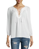 Pacaya Lace-Up Top, Porcelain