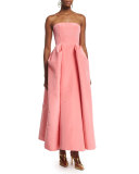 Strapless Pleated-Skirt Midi Gown, Sorbet