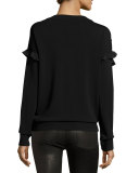 Portia Ruffle V-Neck Pullover, Black
