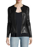 Anasta Zip-Front Leather Jacket, Black