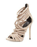 Strappy Suede 110mm Sandal, Blush