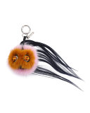 Mini Beak Mohawk Fur Monster Charm for Handbag, Orange/Pink/Navy