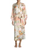 Yuzen Floral-Print Long Wrap Robe, Antique
