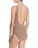 Entwined Plunge Lace-Up One-Piece Swimsuit, Latte