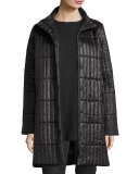 Quilted Nylon Knee-Length Coat, Black, Petite