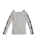 long-sleeve striped bow-trim top, navy/white, size 2-6