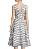 Aria Sleeveless Diamond-Print High-Low Dress, Black/White
