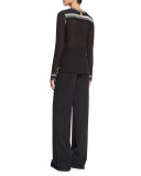 Button-Tab Wide-Leg Trousers, Black