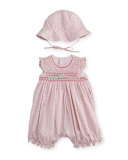 Sleeveless Floral Bubble Romper w/ Sun Hat, Pink, Size 3-24 Months