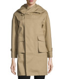 Printed-Back Hooded Long Coat, Duna