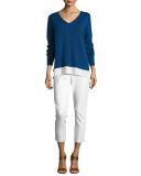 Long-Sleeve Sweater W/ Woven Hem 