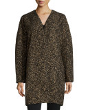 Lorraine Metallic Long Coat, Black Multi