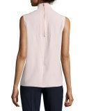 Laser-Cut Sleeveless Turtleneck Top, New Buff