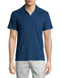 Willem Johnny-Collar Short-Sleeve Polo Shirt, Indigo