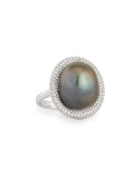 18K White Gold Tahitian Pearl Ring w/Diamonds