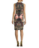 Galaxy & Garden Printed Sleeveless Sheath Dress, Black/Red