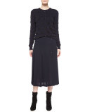 Button-Front Pleated Skirt, Navy