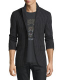 Two-Button Peak-Lapel Striped Jacket, Asphalt Gray
