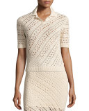 Fontaine Short-Sleeve Crochet Top, Cream