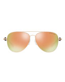 Mirrored Iridescent Chain-Link Aviator Sunglasses, Rose Gold