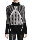 Two-Tone Chunky Turtleneck Sweater, Black/White