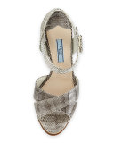 Crisscross Snakeskin 120mm Sandal, Roccia