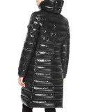 Moka Shiny Fitted Puffer Coat with Hood