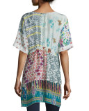 Butterfly Half-Sleeve Printed Silk Tunic, Multi Colors