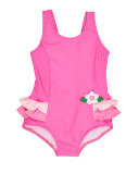 Ruffle-Trim Colorblock One-Piece Swimsuit, Pink, Size 6-24 Months