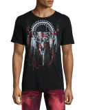 Embellished Longhorn Skull T-Shirt, Black