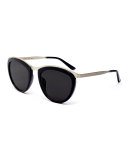 Comic Strip Monochromatic Square Sunglasses, Black/Silver