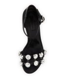 Abby Dome-Studded Tilt-Heel City Sandal, Black