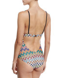 Zigzag Cutout-Back One-Piece Swimsuit, Multicolor