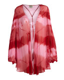 Short Tie-Dye Paneled Silk Cloak, Kozmic Reds