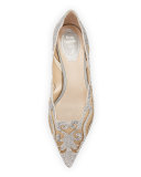 Crystal Curvy Leather Flat, Silver
